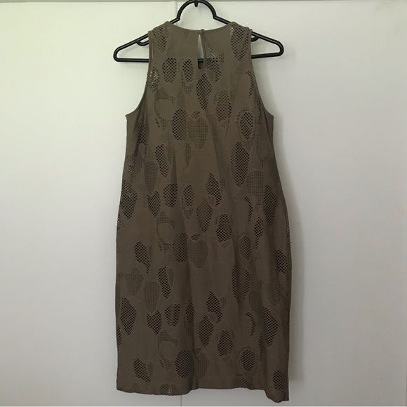 Worth New York Sheath Dress Brown Stretch Cut Out Lined Slip - Picture 2 of 8